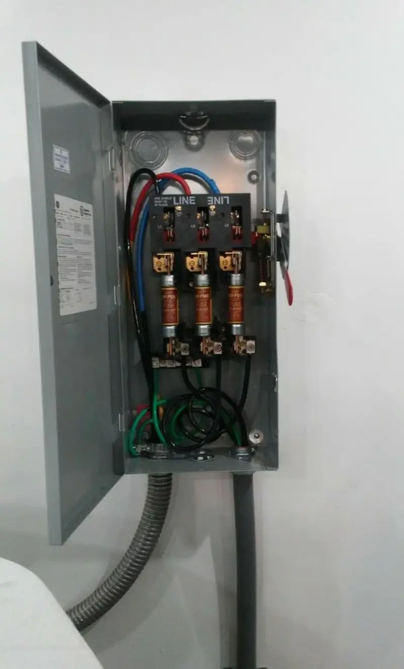 Three-phase disconnect switch installed for Smoke Detector Installation in Dover-Foxcroft